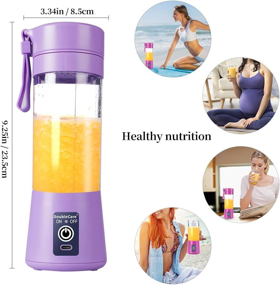 Portable Blender Cup,Electric USB Juicer Blender,Portable Juicer for Shakes and Smoothies, Juice,380Ml, Six Blades Great for Mixing,Light Purple