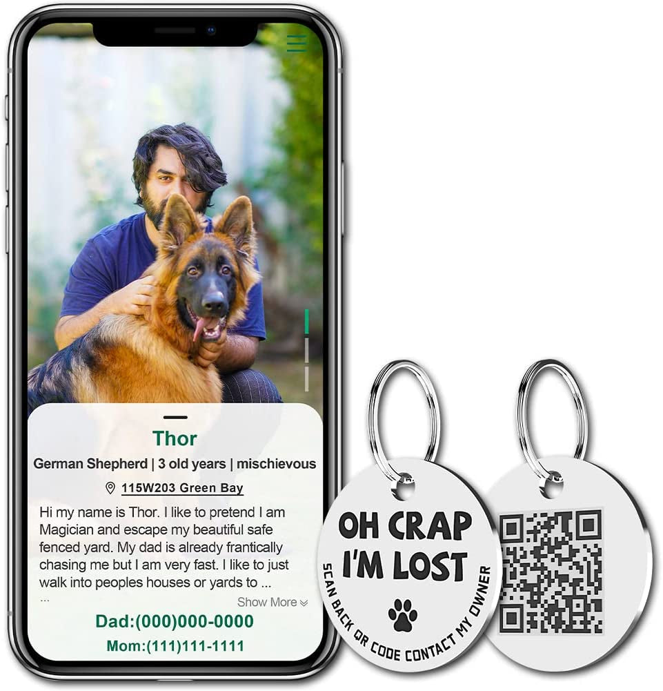Stainless Steel QR Code Dog Tags - Scan QR for Instant Pet Location Alerts