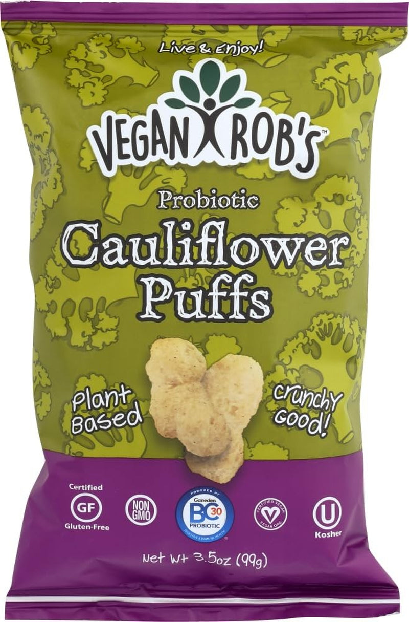 Vegan Robs Cauliflower Puffs Pack of 5 Gluten Free Probiotic Snack 3.5 Oz