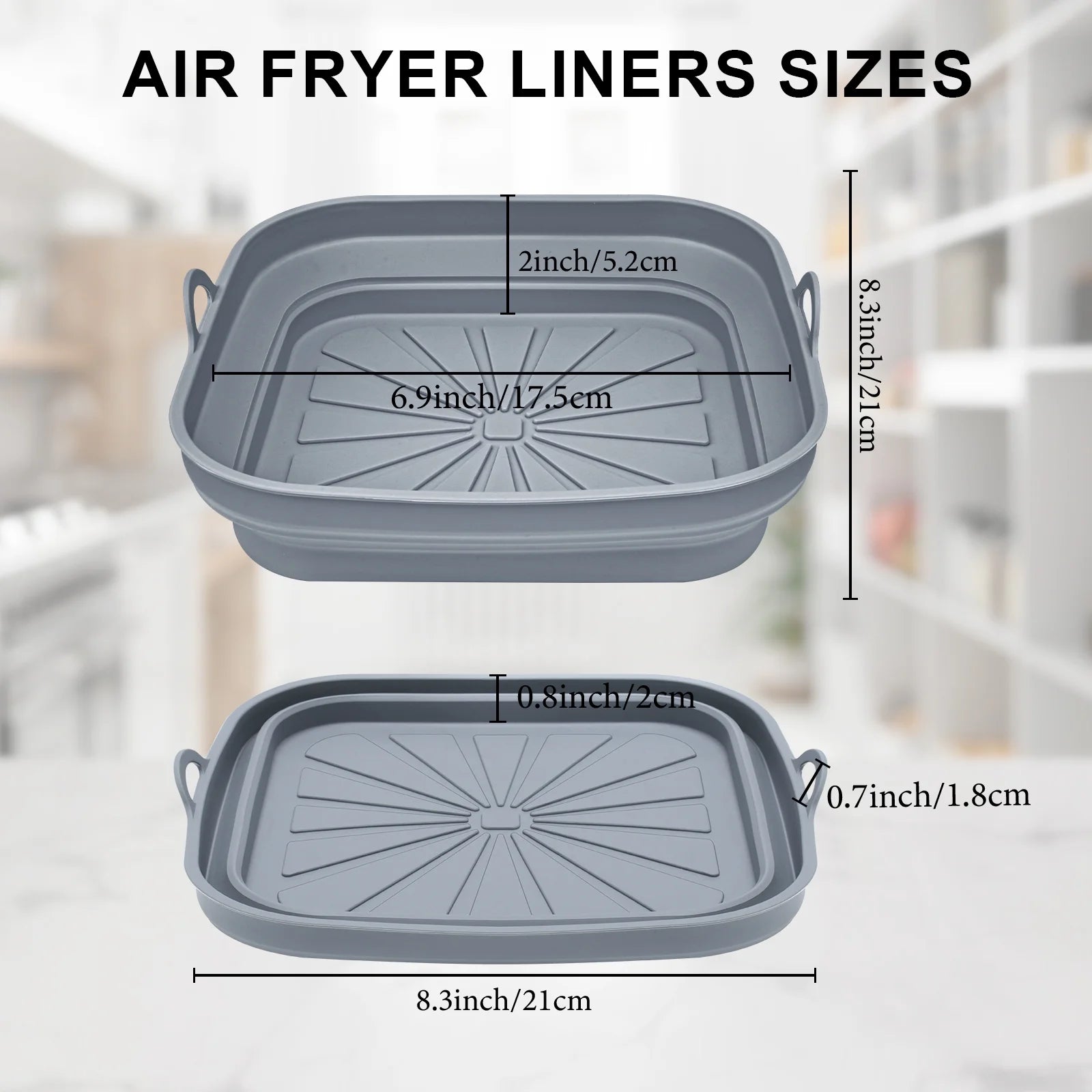Air Fryer Silicone Liner Reusable 3 Pack Air Fryer Silicone Pan Square Air Fryer Silicone Pot Heat Resistant Non-Stick Air Fryer Accessories,8 Inch