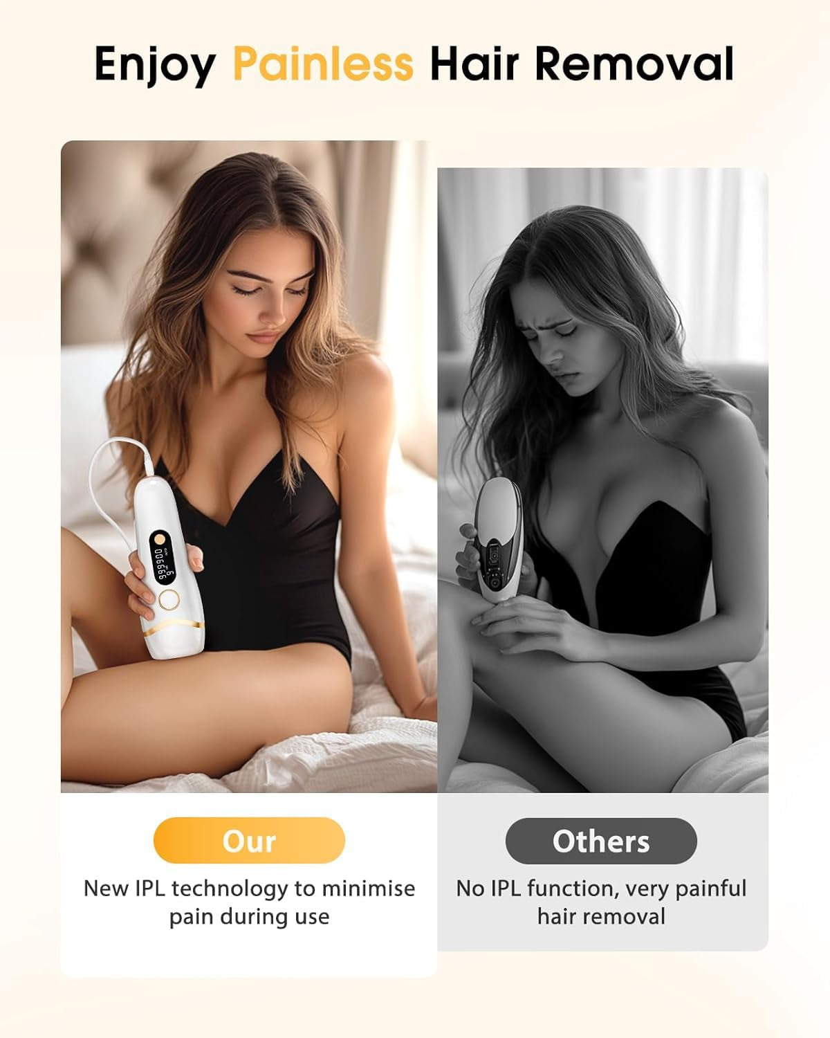 IPL Laser Hair Removal at Home Hair Removal for Women and Men Laser Hair Removal Device Pain-Free System for Lasting Hair Reduction on Face, Armpits, Bikini Area