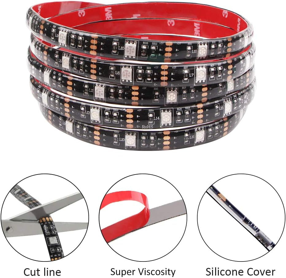 Battery Powered Led Strip Lights RGB with Mini Controller Waterproof Led Rope Lights Battery Operated Led Lights Multi Color Changing Lights 2M 6.56Ft