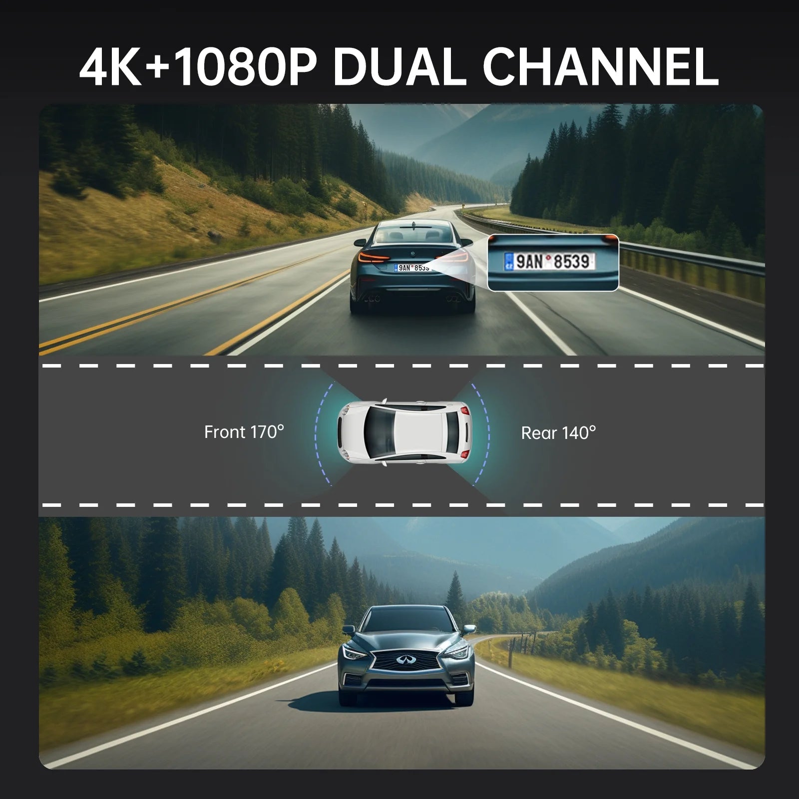 4K UHD Dual Dash Cam Front and Rear, 10"Touch Screen Mirror Camera, Night Vision, Voice Control, G-Sensor, 32GB SD"