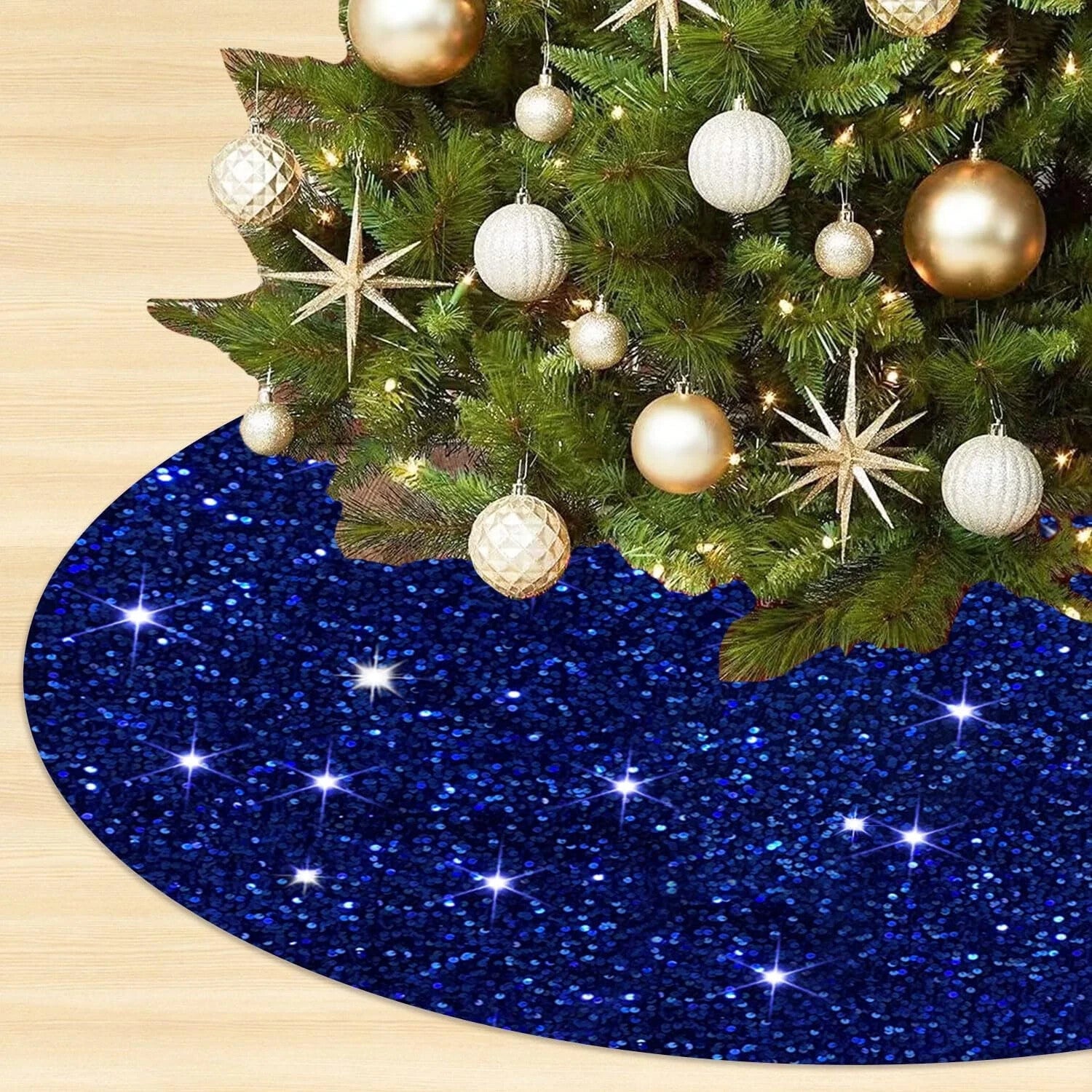 Velvet Blue Tree Skirt with Sequin Accents - 21 Inches, Royal Christmas Decor