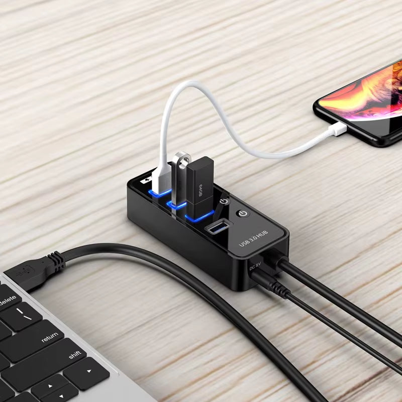 USB HUB 3.0 4 7 Port Smart Phone Charger Multi for Ipad Macbook Pro Computer PC Notebook Laptop Accessories with Power Adapter