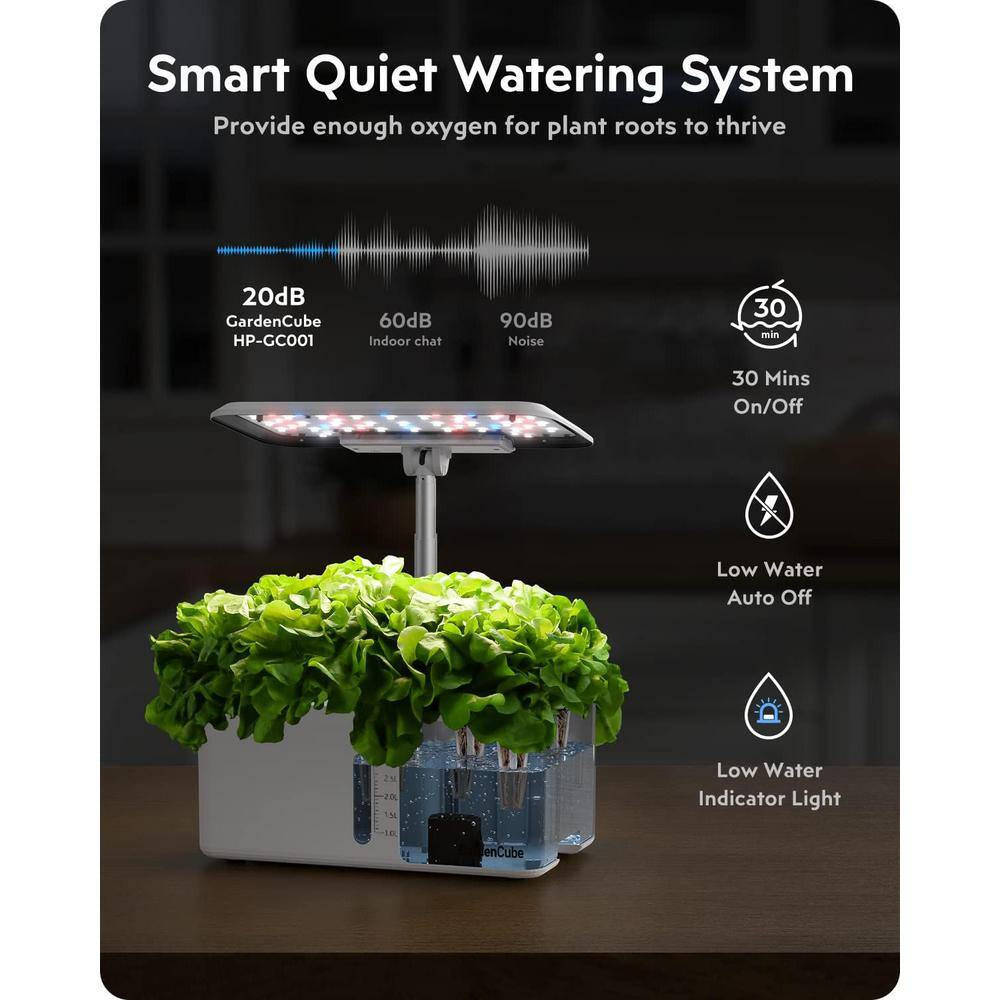 7 In. White Plastic Rectangular Indoor Hyrdroponic Planter with LED Grow Light Water Pump Automatic Timer for Home