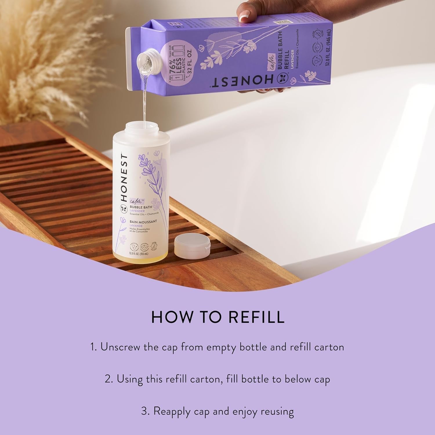 Foaming Bubble Bath Refill Carton Gentle for Baby Naturally Derived Tear-Free Hypoallergenic Lavender Calm 32 Fl Oz