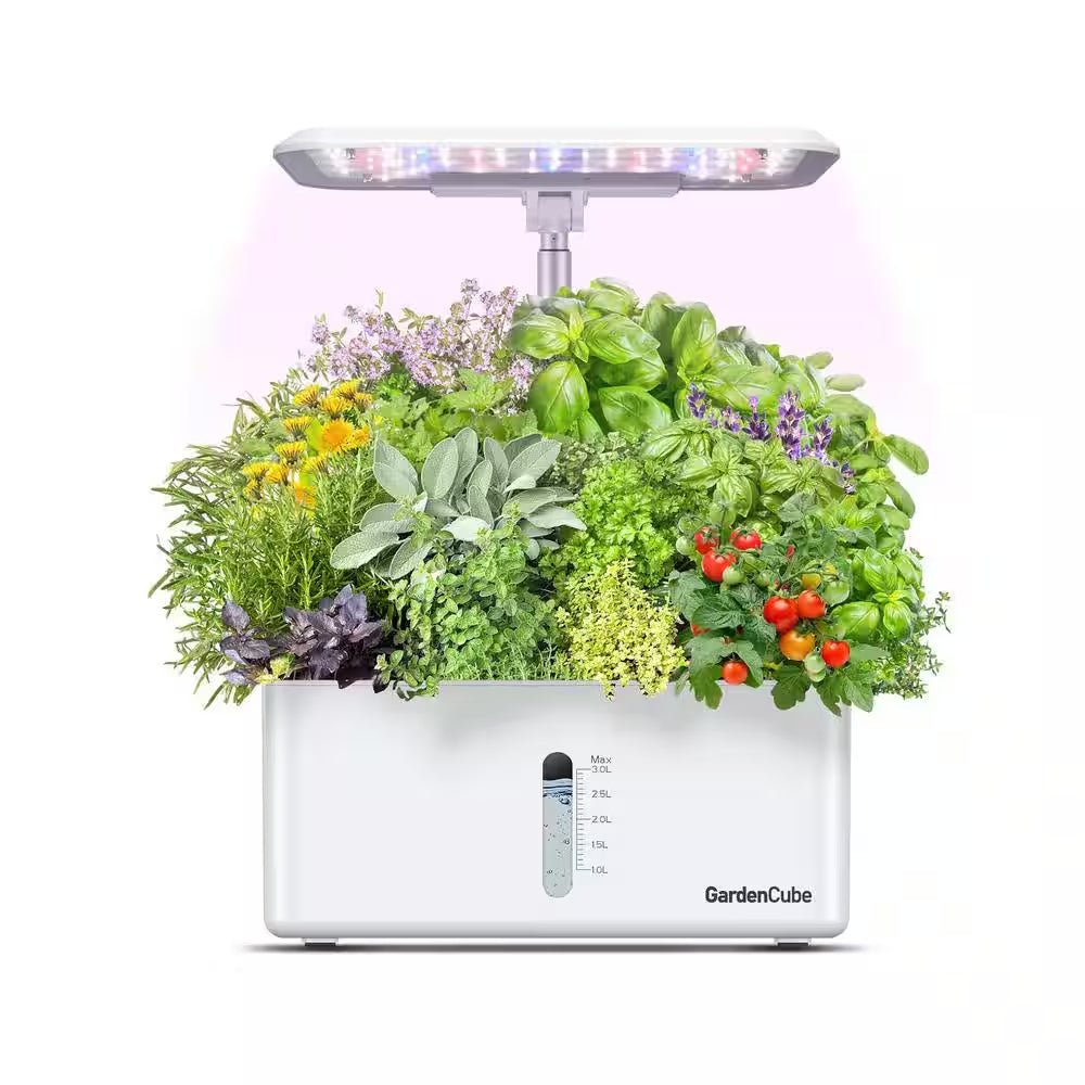 7 In. White Plastic Rectangular Indoor Hyrdroponic Planter with LED Grow Light Water Pump Automatic Timer for Home