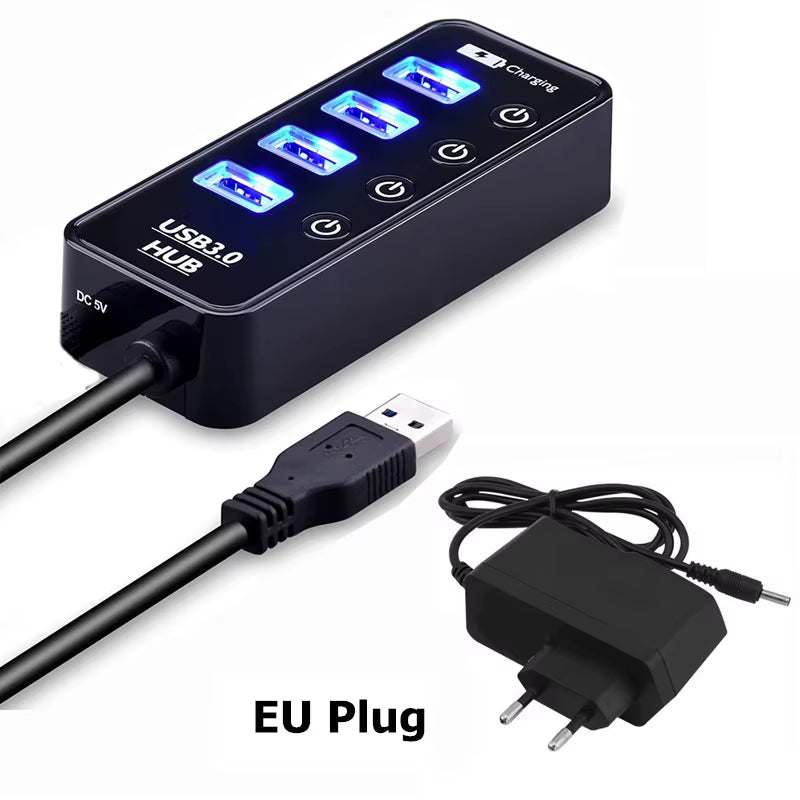 USB HUB 3.0 4 7 Port Smart Phone Charger Multi for Ipad Macbook Pro Computer PC Notebook Laptop Accessories with Power Adapter