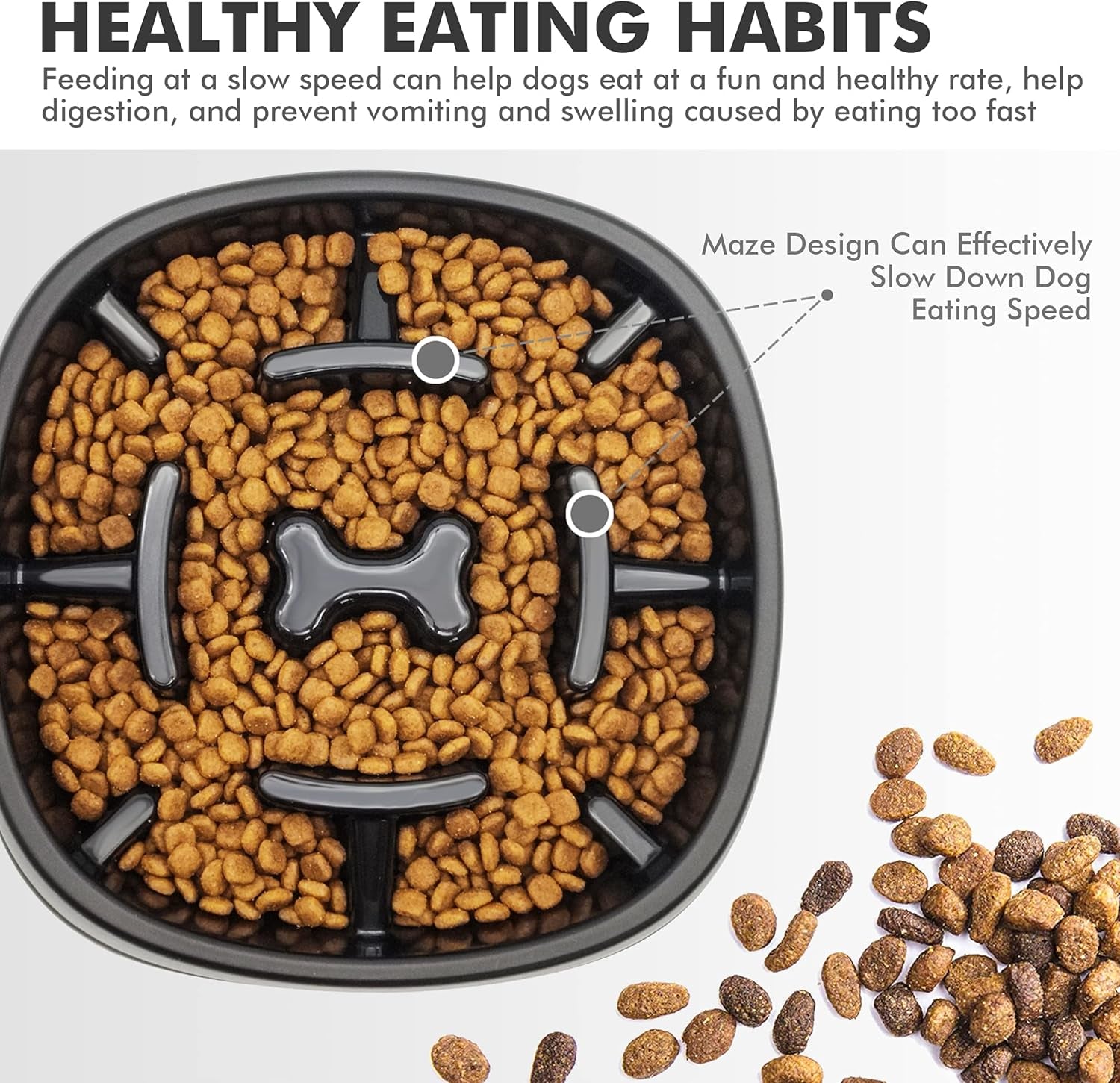 Dog Slow Feeder Bowl-Slow Feeder Dog Bowl for Dogs-Non Slip Puzzle Bowl-Dog Food Bowl Eco Friendly 3 Cups for Dog Pet Slow Feeder by ,A-Black