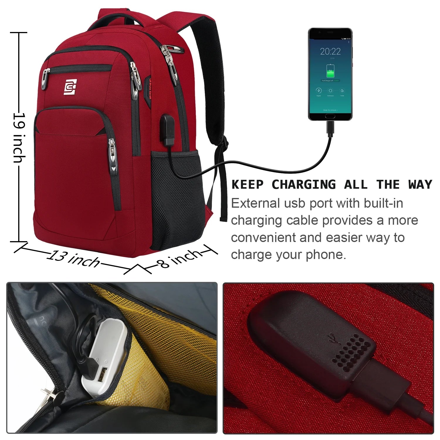 Red Laptop Backpack Computer Business Backpack for Adult Water Resistant Anti-Theft Laptop Backpack for Men
