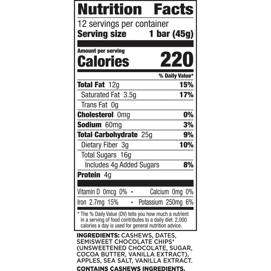 Chocolate Chip Cookie Dough, Fruit and Nut Bars, Gluten Free, 19.2 Oz, 12 Count