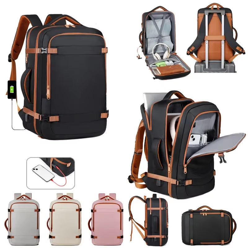 Smart Travel Backpack Unisex - USB Port & Multi-Compartment,Lightweight Oxford with Luggage Strap for Daily Use and Shopping
