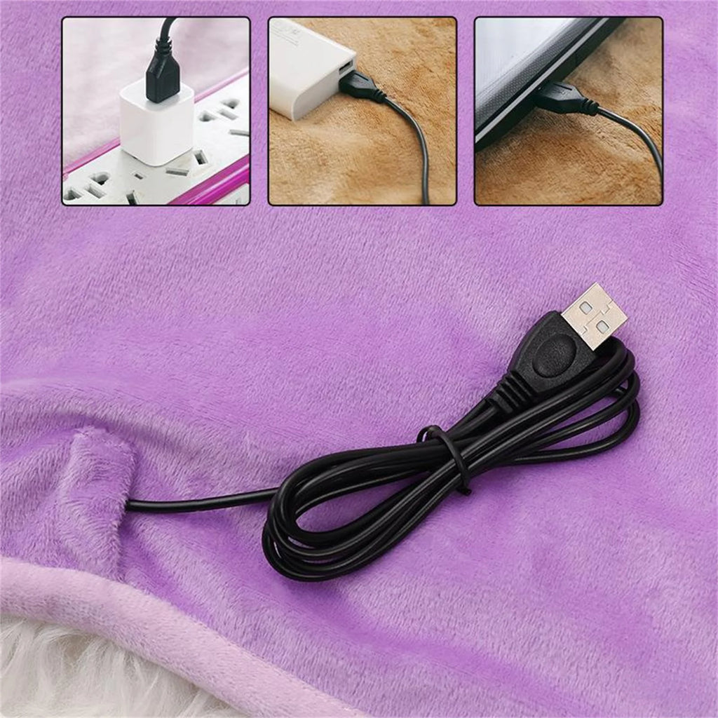 Heated Blanket with Pocket, Soft Warm USB Heated Lap Blanket for Office, Fast-Heating Washable Car Heated Blanket, Portable Heated Blanket for Travel (D)