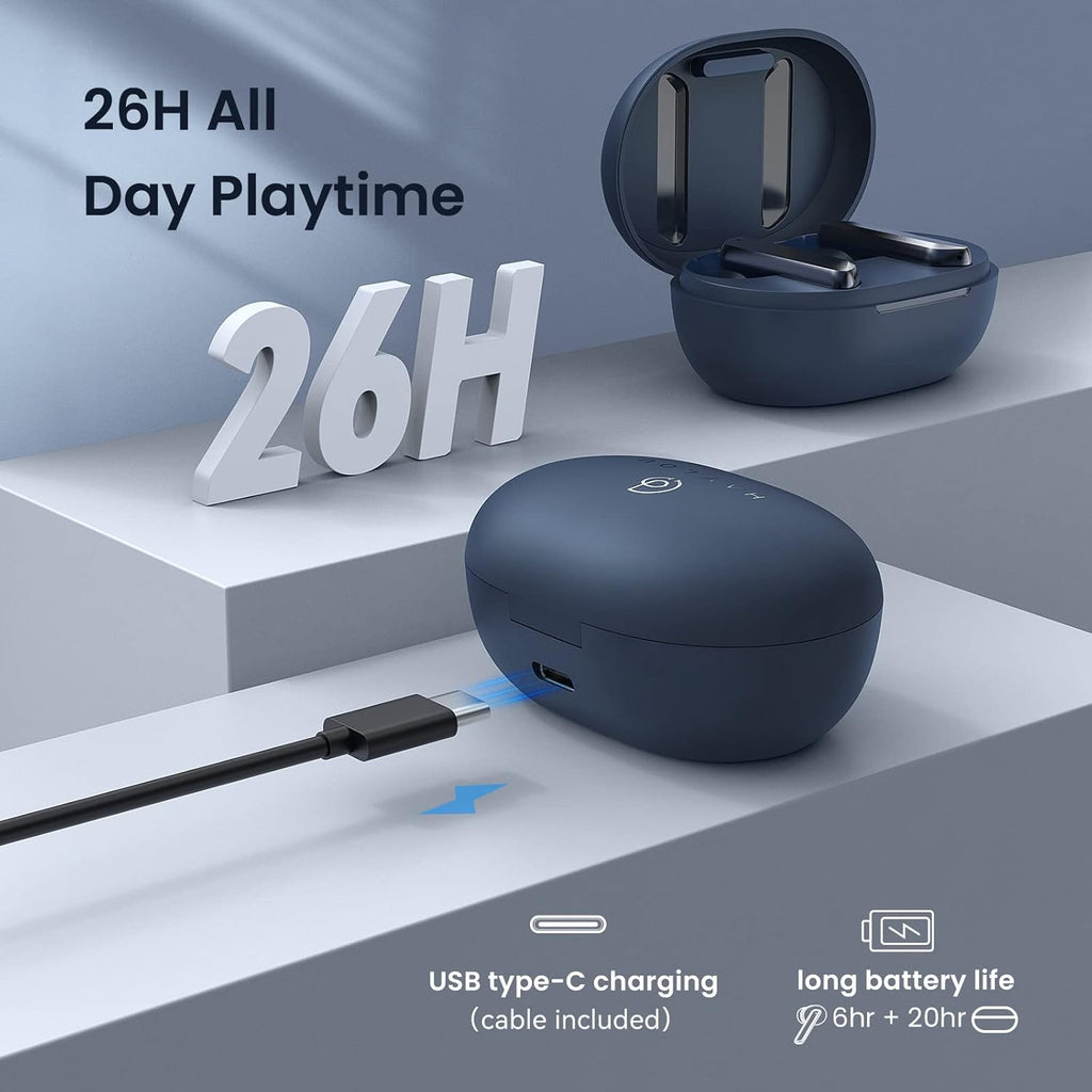 W1 Bluetooth Earbuds 5.2 In-Ear Headphones-Aac HD Stereo Sound with 4 Mic, Aptx, ENC, Knowles Moving Iron Noise Cancelling, 26H Playtime, Waterproof Wireless Earphones, Blue