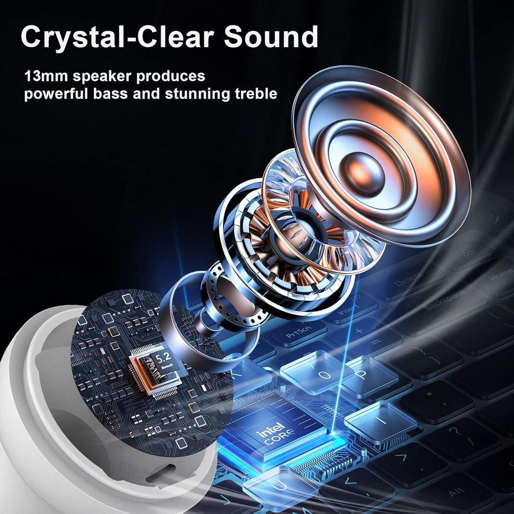 Wireless Earbuds, Bluetooth 5.2 ENC Noise Cancelling Deep Bass In-Ear Stereo Earphones, IPX6 Waterproof Headphones with Mic, USB-C Charging Case, Touch Control Ear Buds Headset for Iphone Android Ios