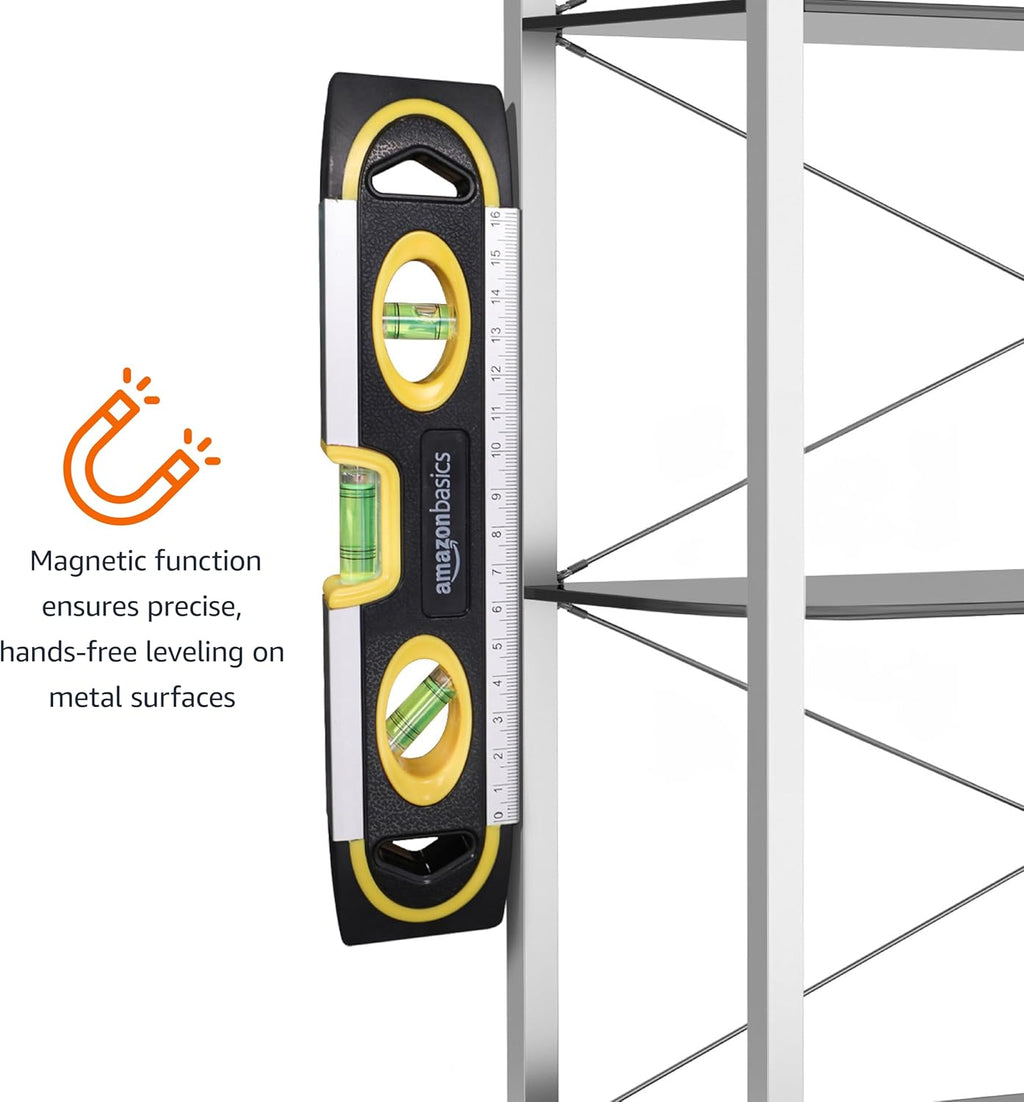 9-Inch Magnetic Torpedo Level and Ruler, 180/90/45 Degree Bubbles, Black