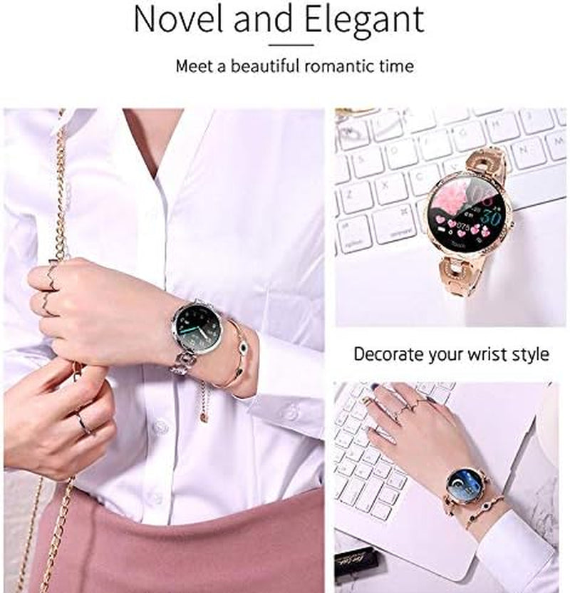 Smart Watch Women, Smart Bracelet New Blood Pressure Heart Rate Monitor for Android Ios Phone Fits for Iphone 12 11 Pro Max Mini XR X XS LG Stylo 6 Samsung Galaxy A51 21 20 S20 S10 S9 (Gold)