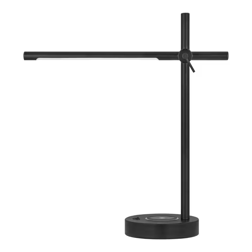 22 In. Indoor Black Integrated LED Table Lamp with Built-In Wireless Charging Pad