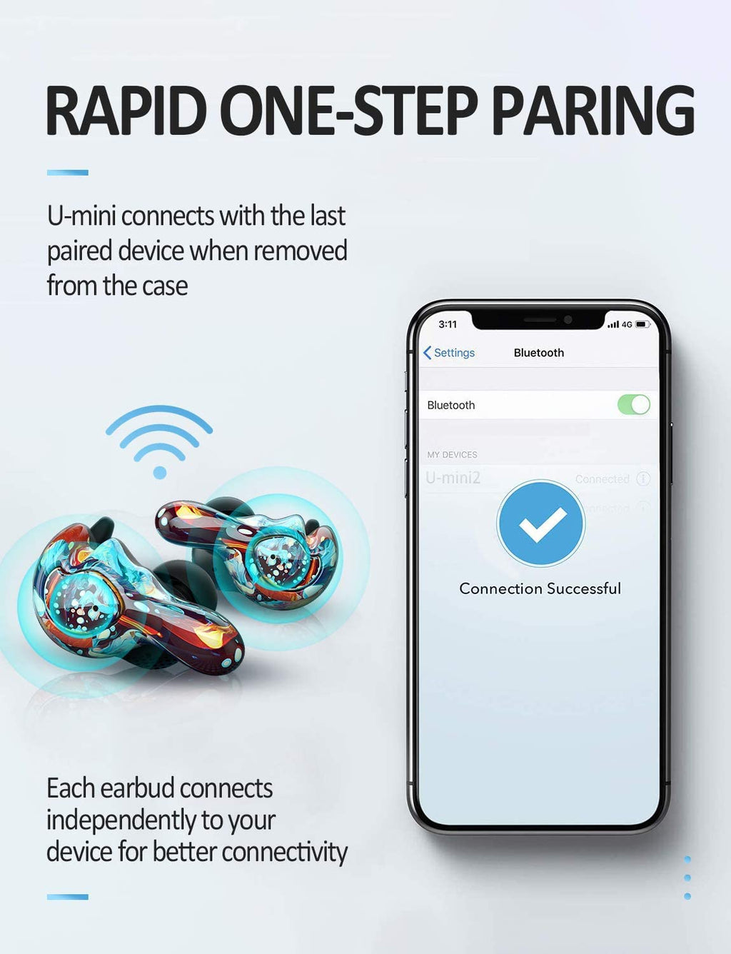 U-King True Wireless Earbuds Waterproof IPX7 Bluetooth Headphones, Hifi 5.0 Wireless Earbuds 120Hrs Playing Time with Charging Case-Fireworks