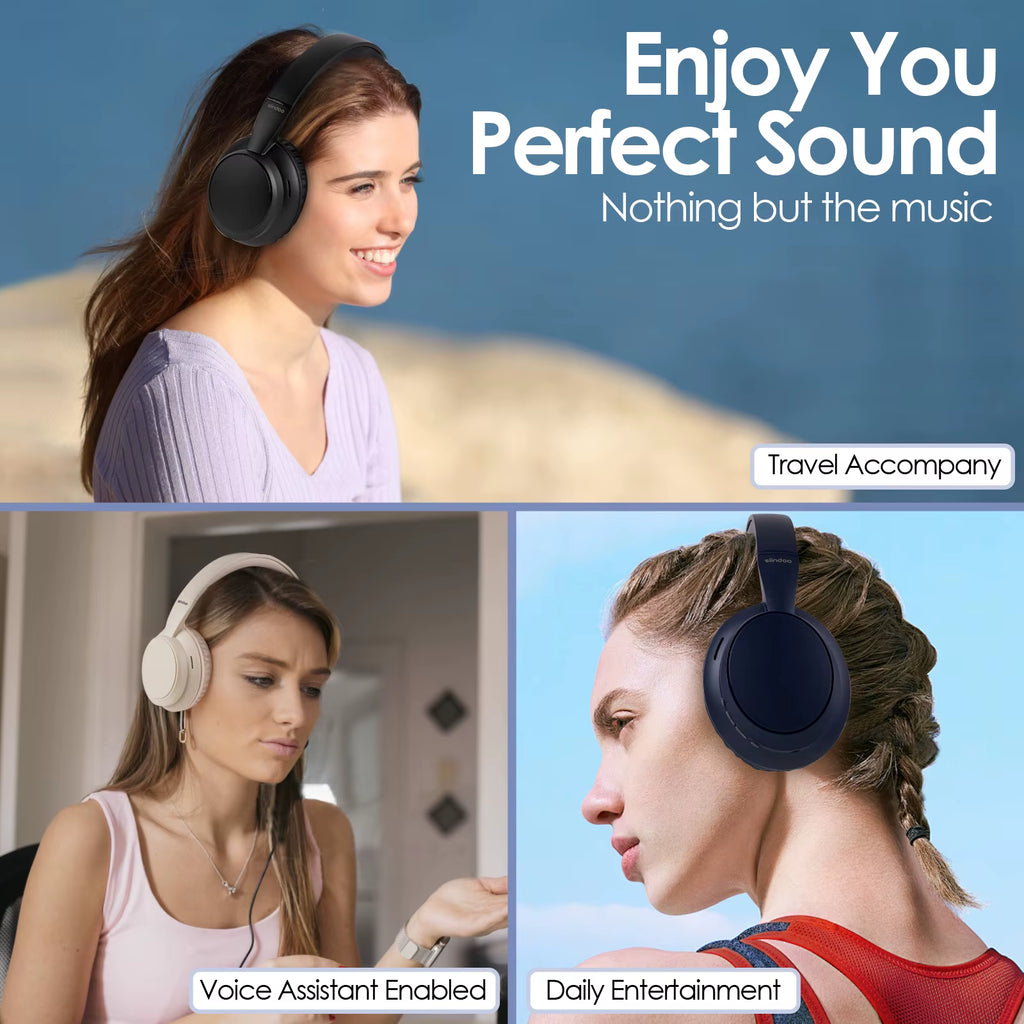 JH-820 Wireless Bluetooth Headphones, 60H Playtime,3 EQ Sound Modes,Foldable Lightweight Bluetooth 5.4 for Travel Study