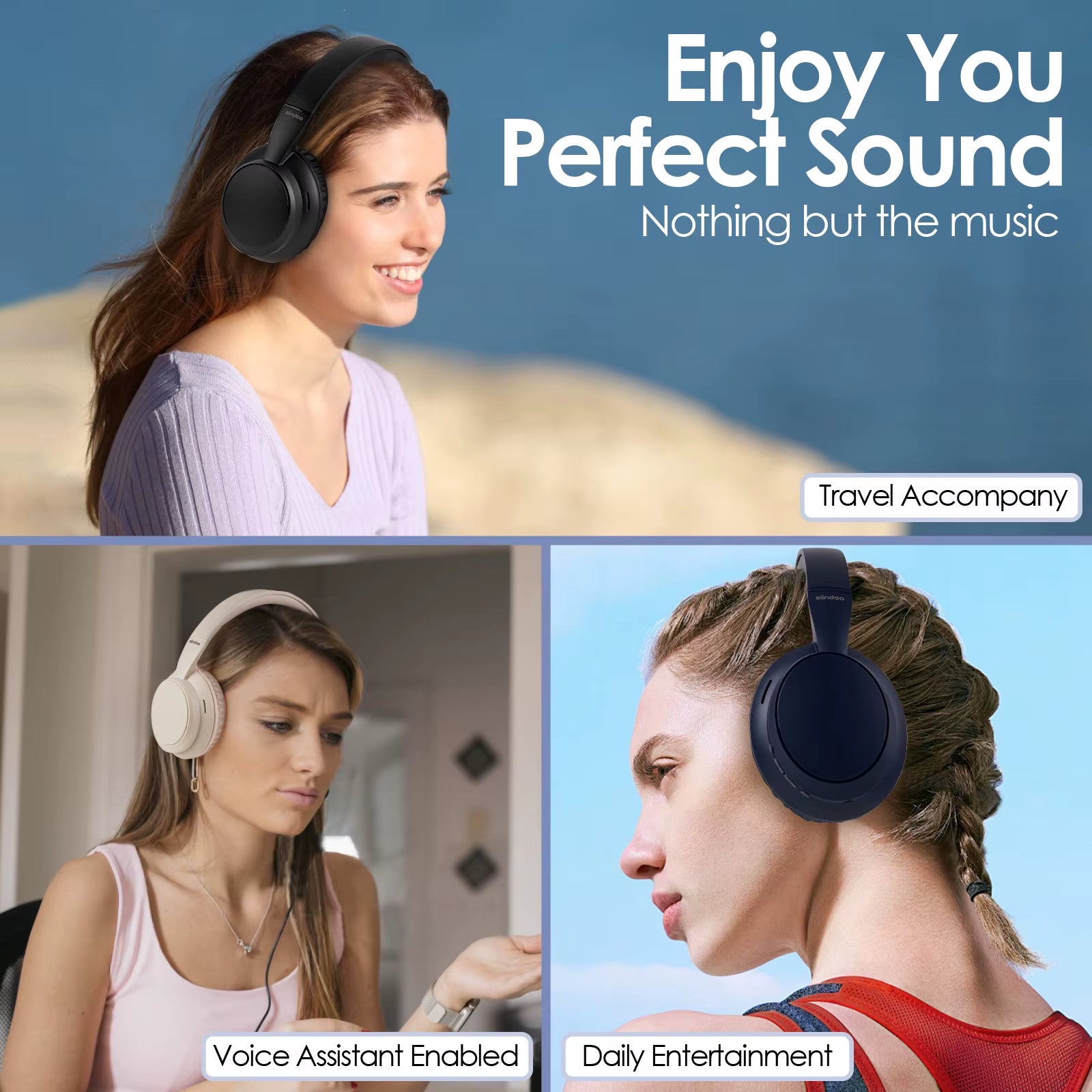 JH-820 Wireless Bluetooth Headphones, 60H Playtime,3 EQ Sound Modes,Foldable Lightweight Bluetooth 5.4 for Travel Study