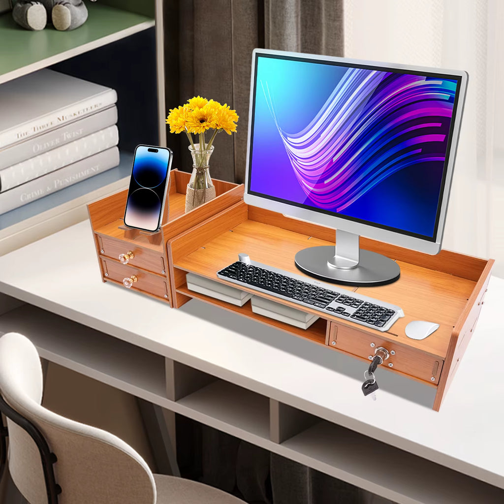 Professional Computer Monitor Stand with Storage Drawers for Home Office Desktop Organization