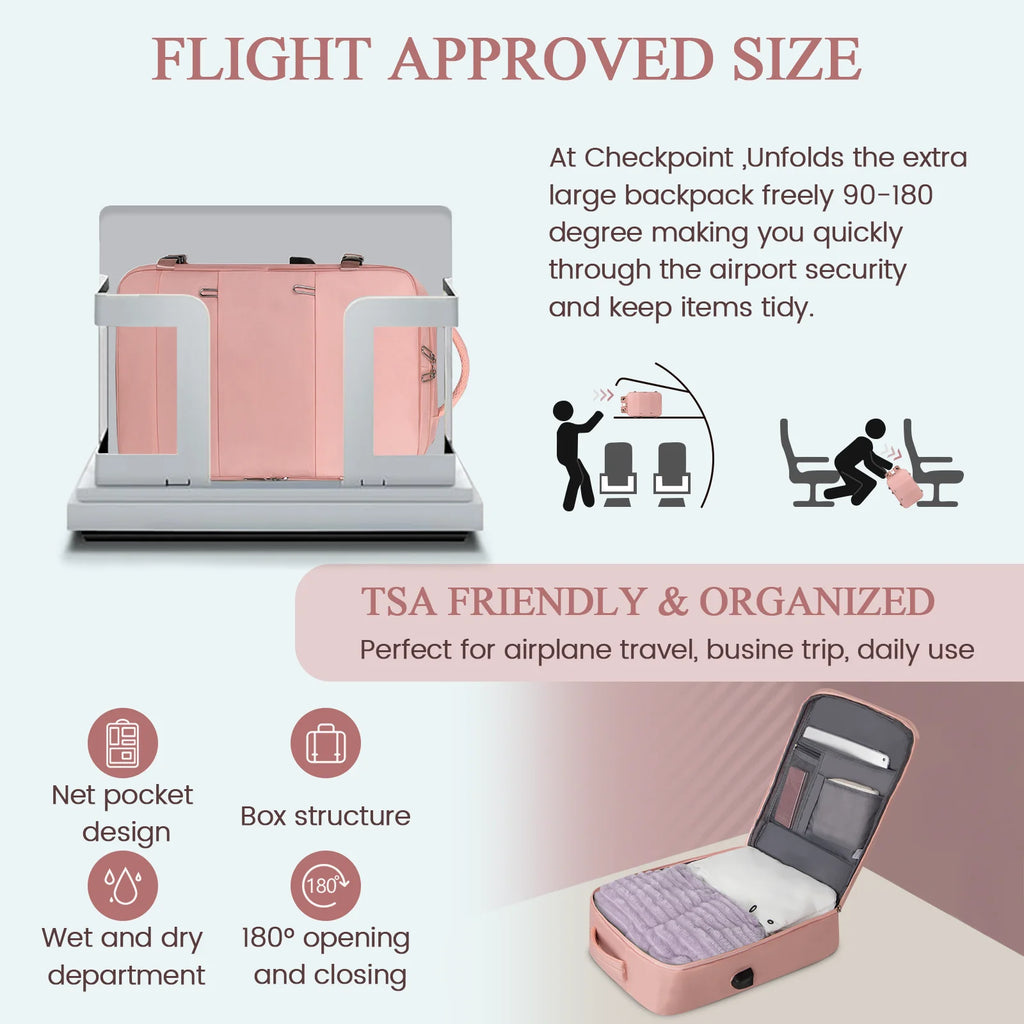 Travel Backpack for Women with USB Charging Port, Tsa-Approved Laptop Backpack, Lightweight Carry on Backpack Fit 15.6” Laptop for Weekend Trips, Business Travel & Hiking, Pink