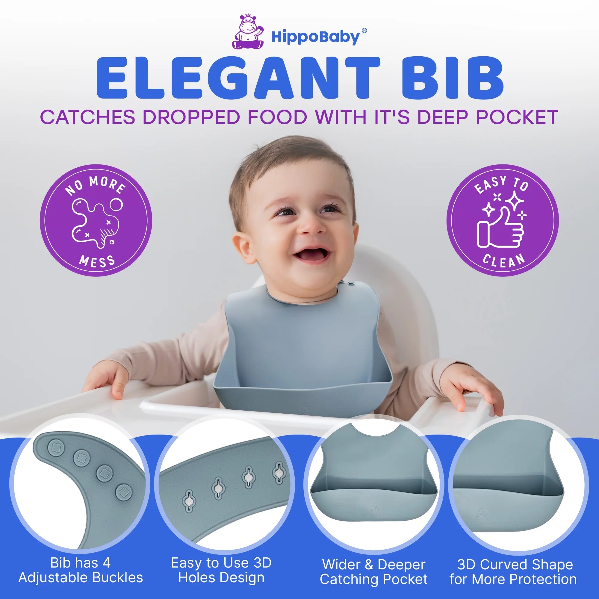 10 Piece Silicone Baby Feeding Set with Bib, Cup, Divided Plate, Bowl, and Self-Feeding Spoons (Sky)