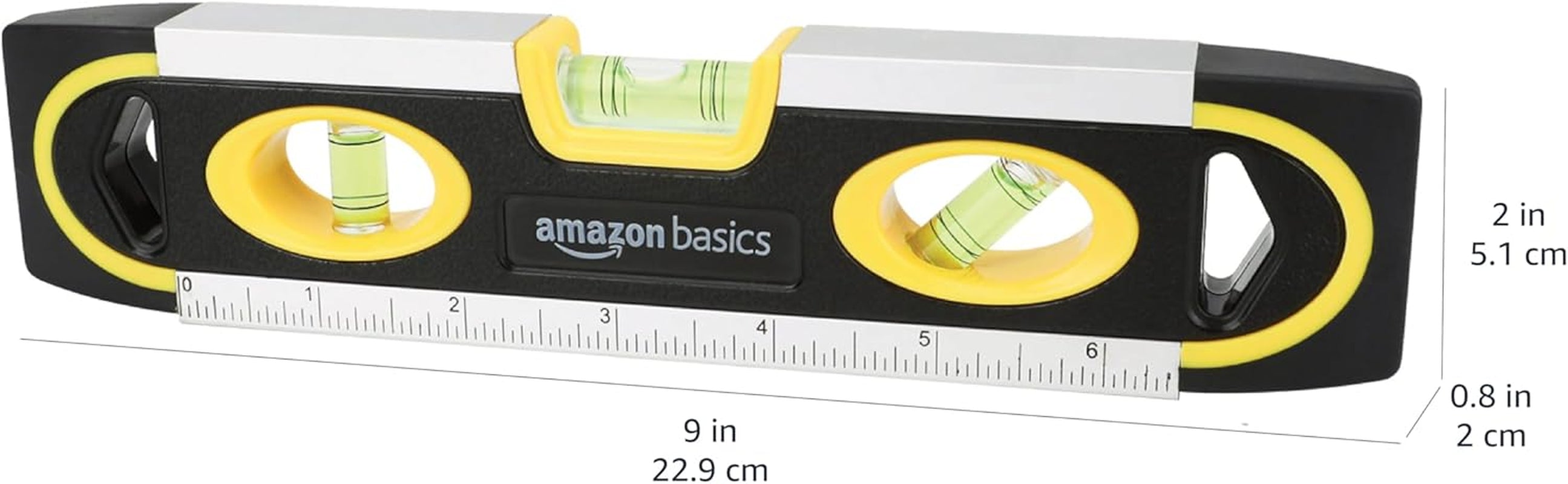 9-Inch Magnetic Torpedo Level and Ruler, 180/90/45 Degree Bubbles, Black