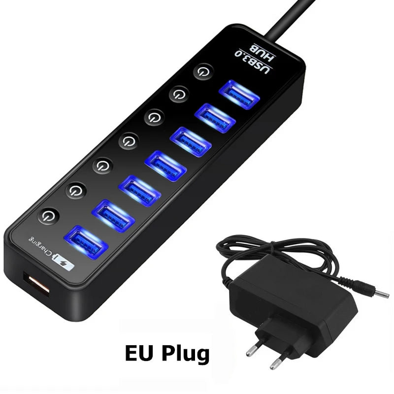 USB HUB 3.0 4 7 Port Smart Phone Charger Multi for Ipad Macbook Pro Computer PC Notebook Laptop Accessories with Power Adapter