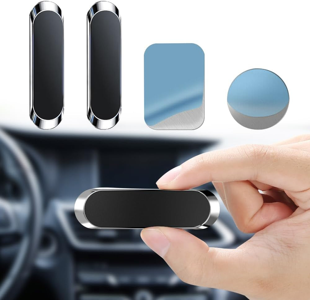 2PCS Magnetic Phone Car Mount with Metal Plates, Car Phone Holder, Universal Mobile Phone Automobile Cradles for Dashboard Air Vent, Suitable for All Phones (Silver)