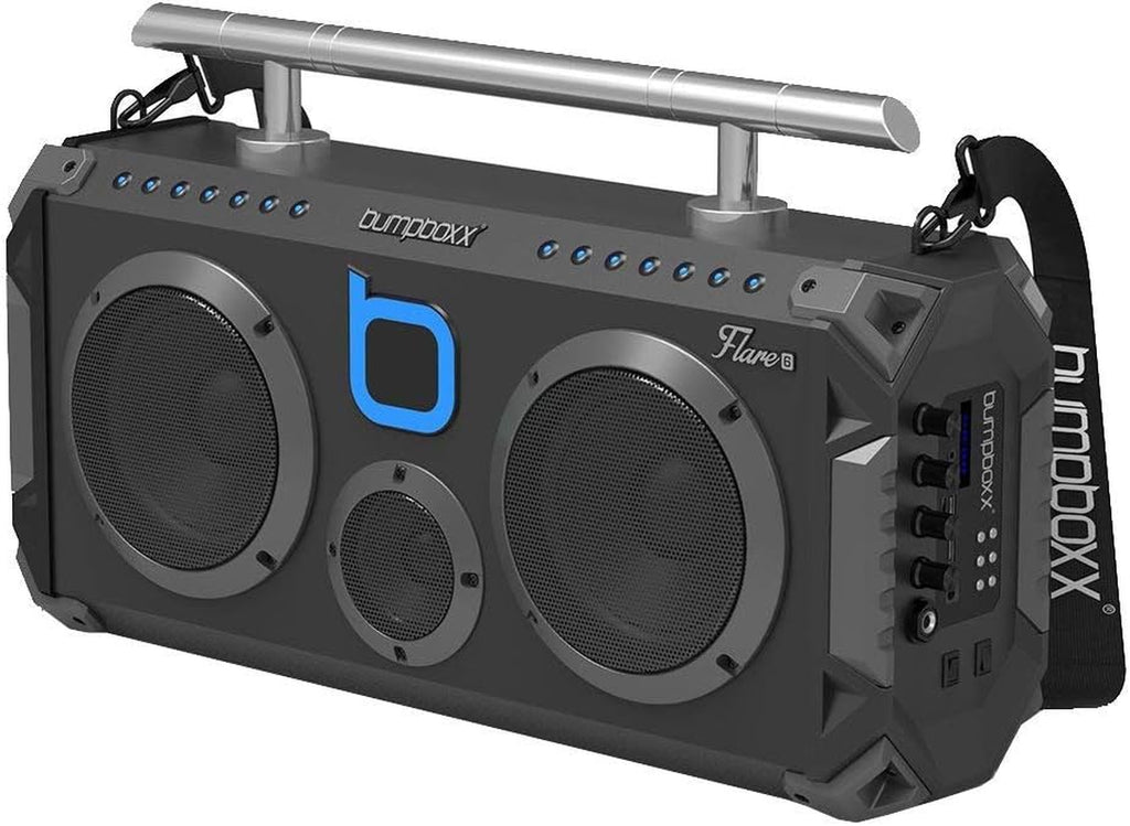 Bluetooth Boombox Flare6 Black | Retro Boombox with Bluetooth Speaker | Includes Rechargeable Lithium Battery, Carrying Strap & Remote | Quality Loud Sound with Bass