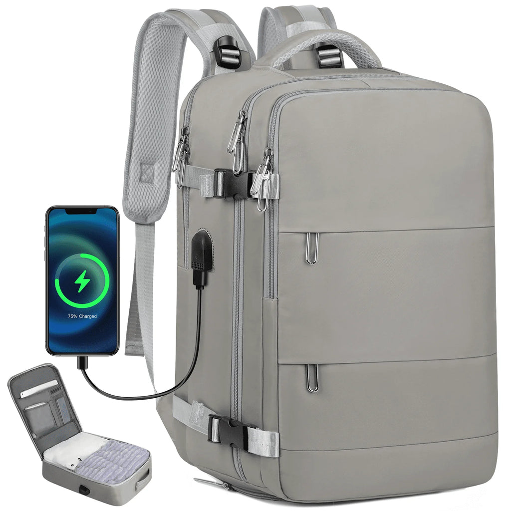 Travel Backpack for Women with USB Charging Port, Tsa-Approved Laptop Backpack, Lightweight Carry on Backpack Fit 15.6” Laptop for Weekend Trips, Business Travel & Hiking, Gray