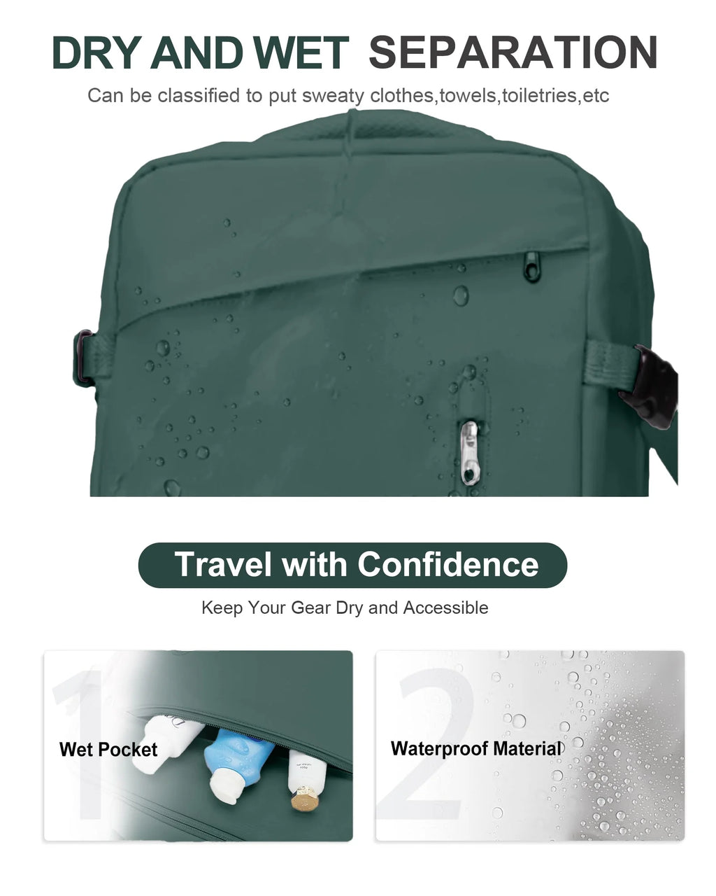 Large Travel Backpack for Adults Carry on Laptop Backpack Flight Approved Waterproof College Bag with USB Charging Port & Shoe Pouch Casual Daypack for Women Men for Weekender Business, Green