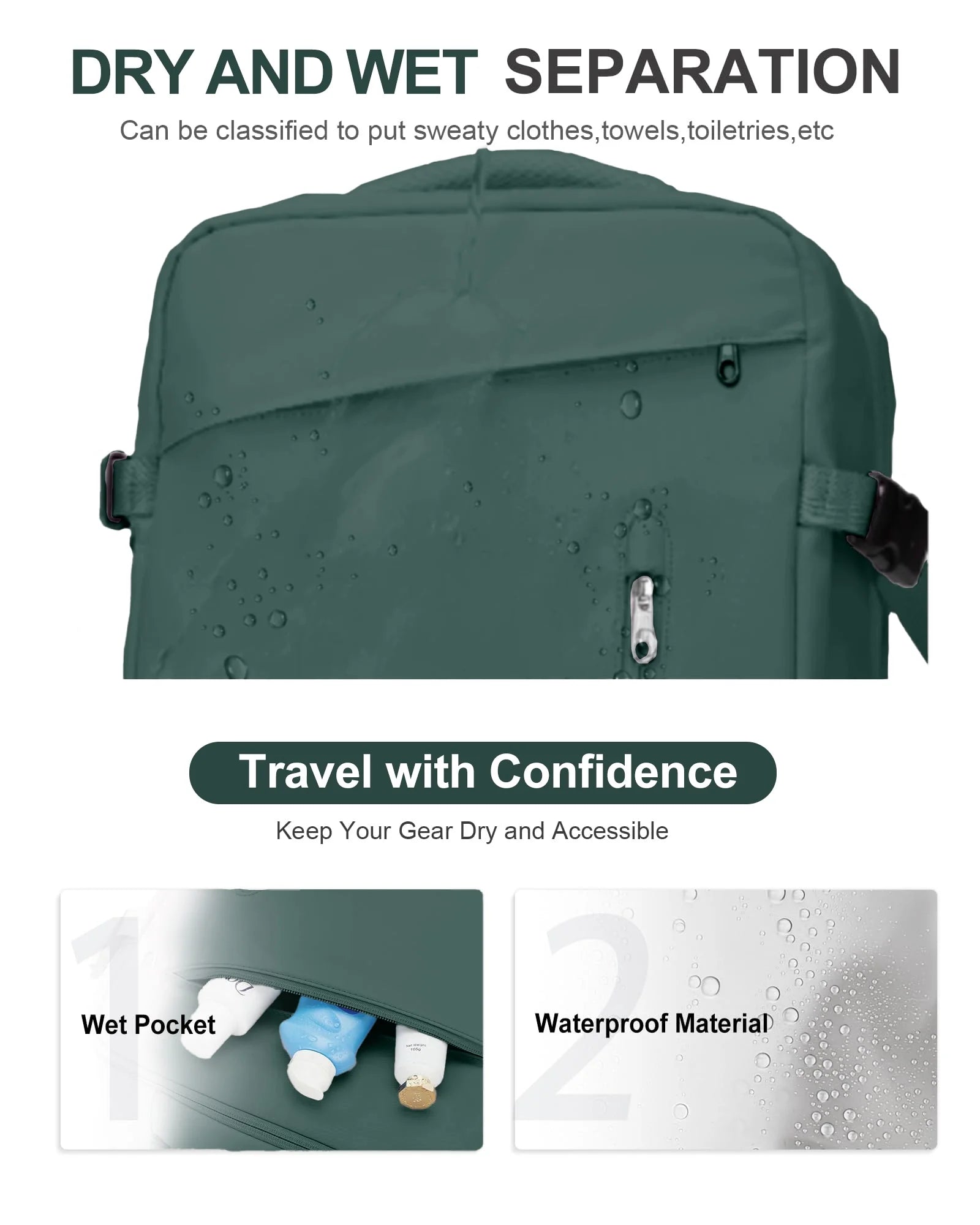 Large Travel Backpack for Adults Carry on Laptop Backpack Flight Approved Waterproof College Bag with USB Charging Port & Shoe Pouch Casual Daypack for Women Men for Weekender Business, Green