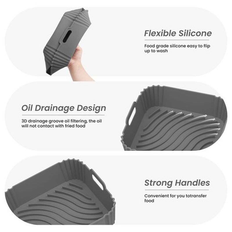 2 Pack Air Fryer Silicone Liners Square Airfryer Reusable for 4-5.5/5-8.5 QT