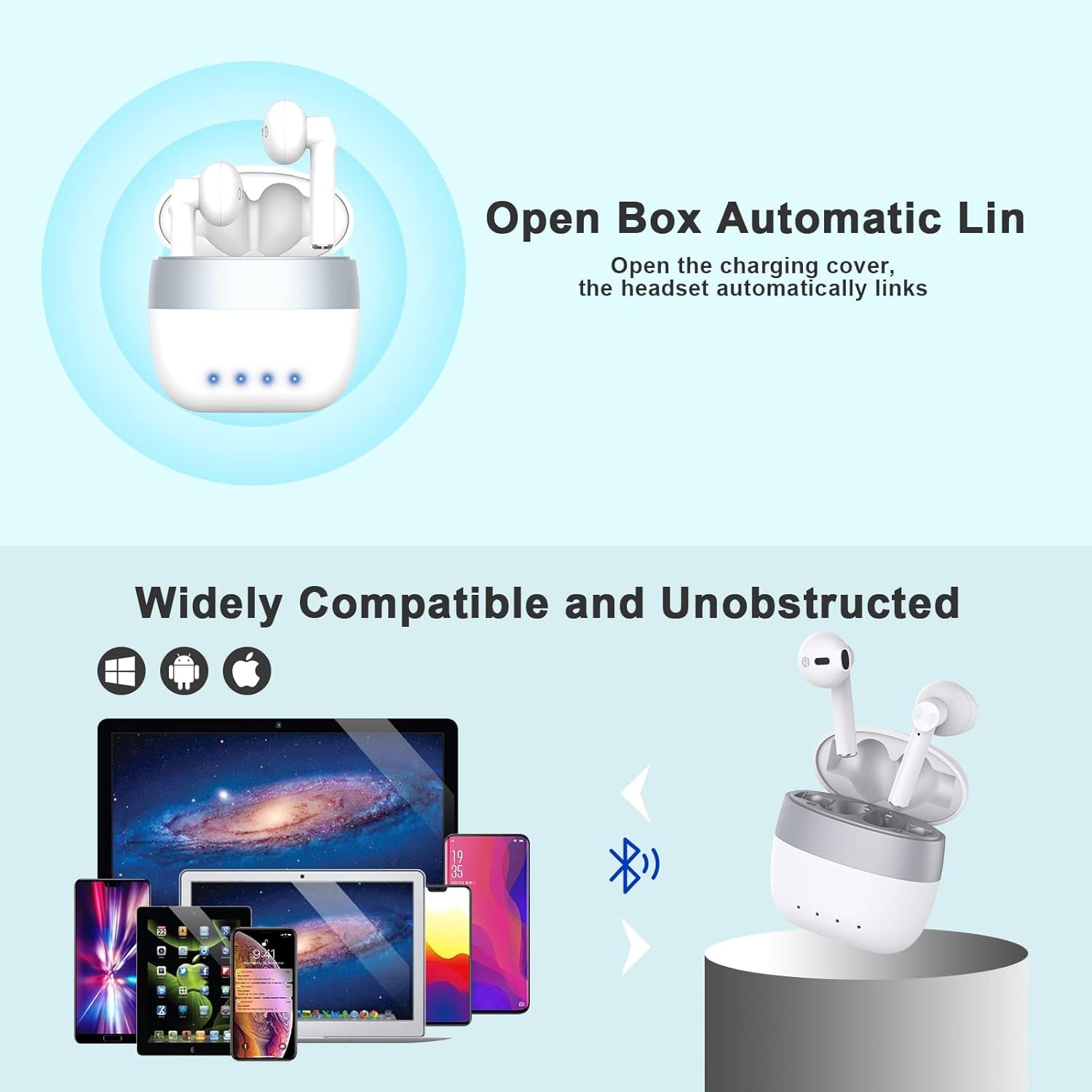 Wireless Earbuds, Bluetooth 5.2 ENC Noise Cancelling Deep Bass In-Ear Stereo Earphones, IPX6 Waterproof Headphones with Mic, USB-C Charging Case, Touch Control Ear Buds Headset for Iphone Android Ios