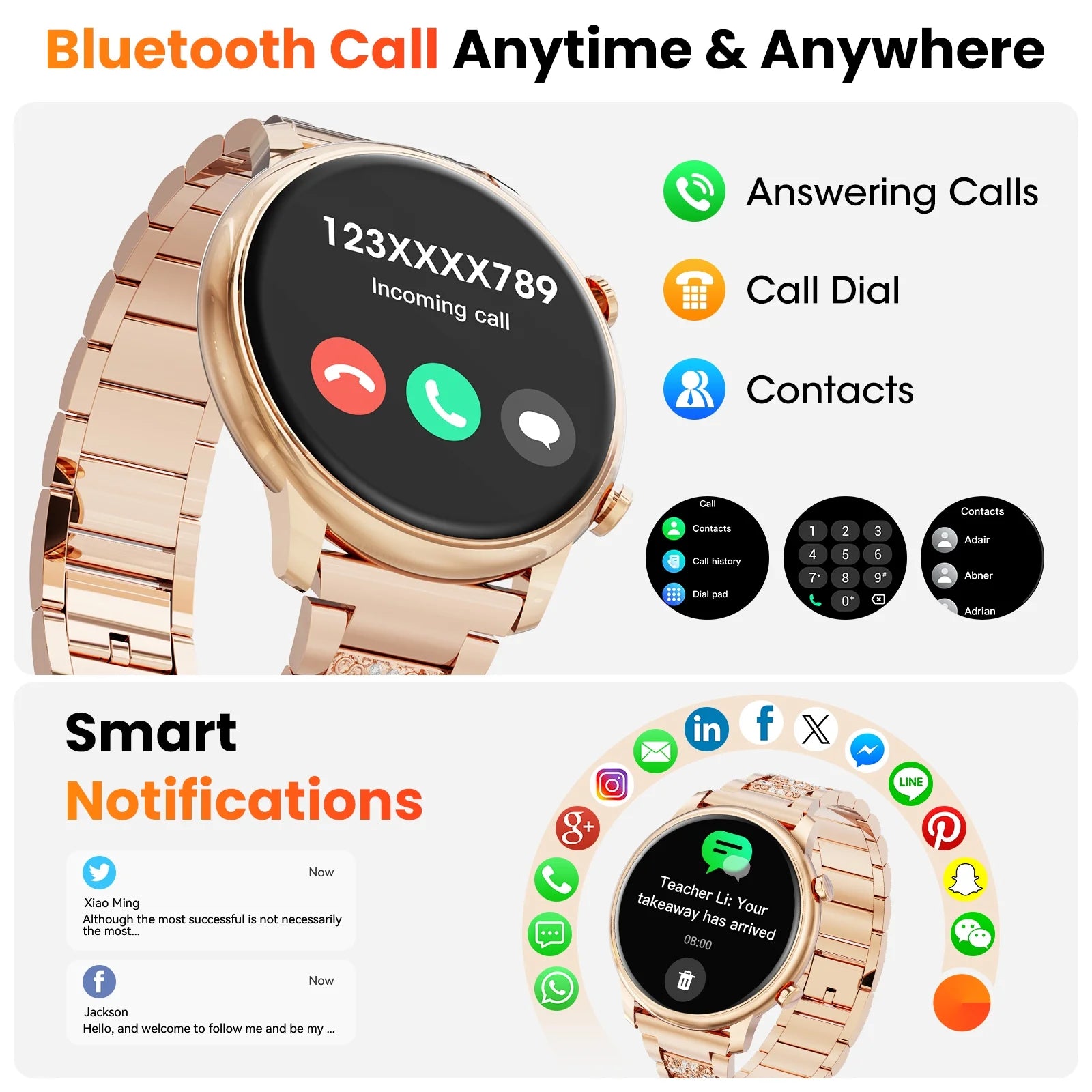 Smart Watch(Answer/Make Call), Smartwatch Fits for Android and Iphone, 1.39" HD Fitness Watch with 100 Sports Modes, Waterproof, Activity Smart Watches for Women, Two Straps, Gold