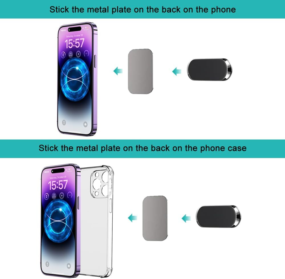 2PCS Magnetic Phone Car Mount with Metal Plates, Car Phone Holder, Universal Mobile Phone Automobile Cradles for Dashboard Air Vent, Suitable for All Phones (Silver)