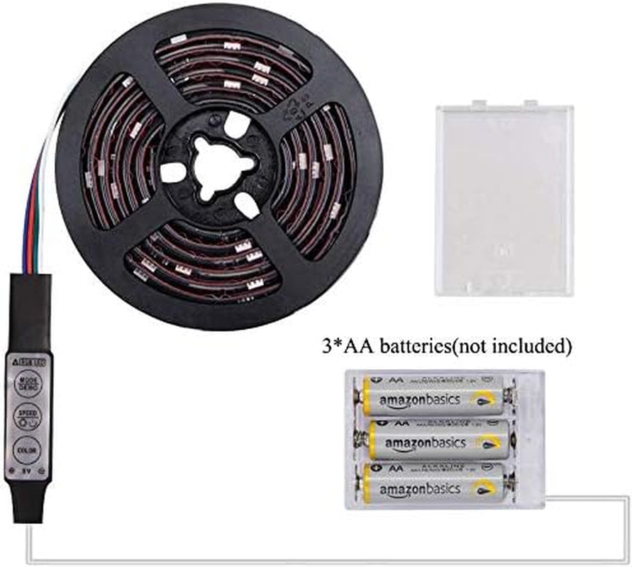 Battery Powered Led Strip Lights RGB with Mini Controller Waterproof Led Rope Lights Battery Operated Led Lights Multi Color Changing Lights 2M 6.56Ft