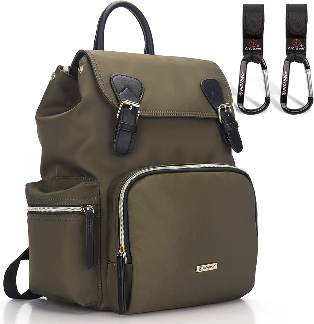 Baby Diaper Bag Backpack with Stroller Hooks,  Multi-Function Stylish Travel Diaper Back Pack for Mom and Dad, Baby Changing Bag, Maternity Nappy Bag for Boys and Girls, Large Capacity, Green