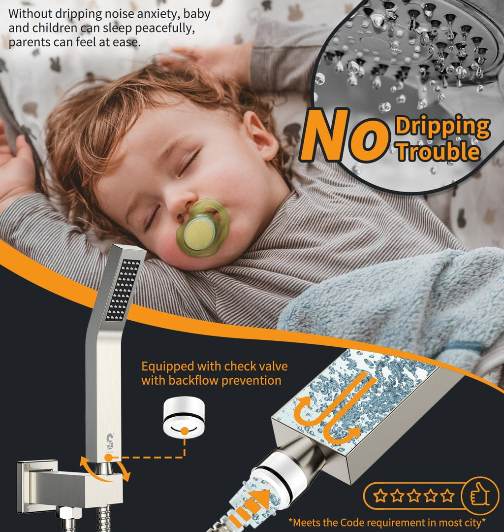 12 Inches Bathroom Luxury Rain Mixer Shower Combo Set Wall Mounted Rainfall Shower Head System Brushed Nickel Finish Shower Faucet Rough-In