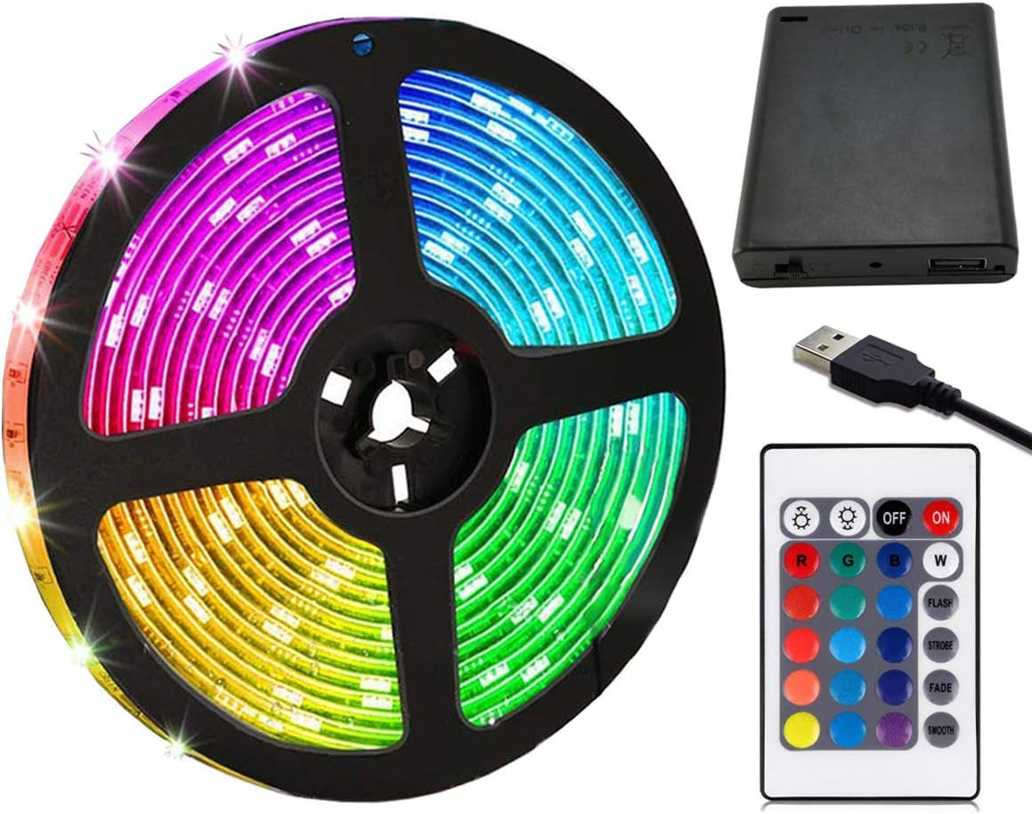 LED Strip Lights Battery Powered, 6.5FT/2M RGB LED Light Strip SMD5050 60 Leds Rope Lights Color Changing Flexible LED Strip Kit for Home Bedroom DIY Party Indoor Outdoor