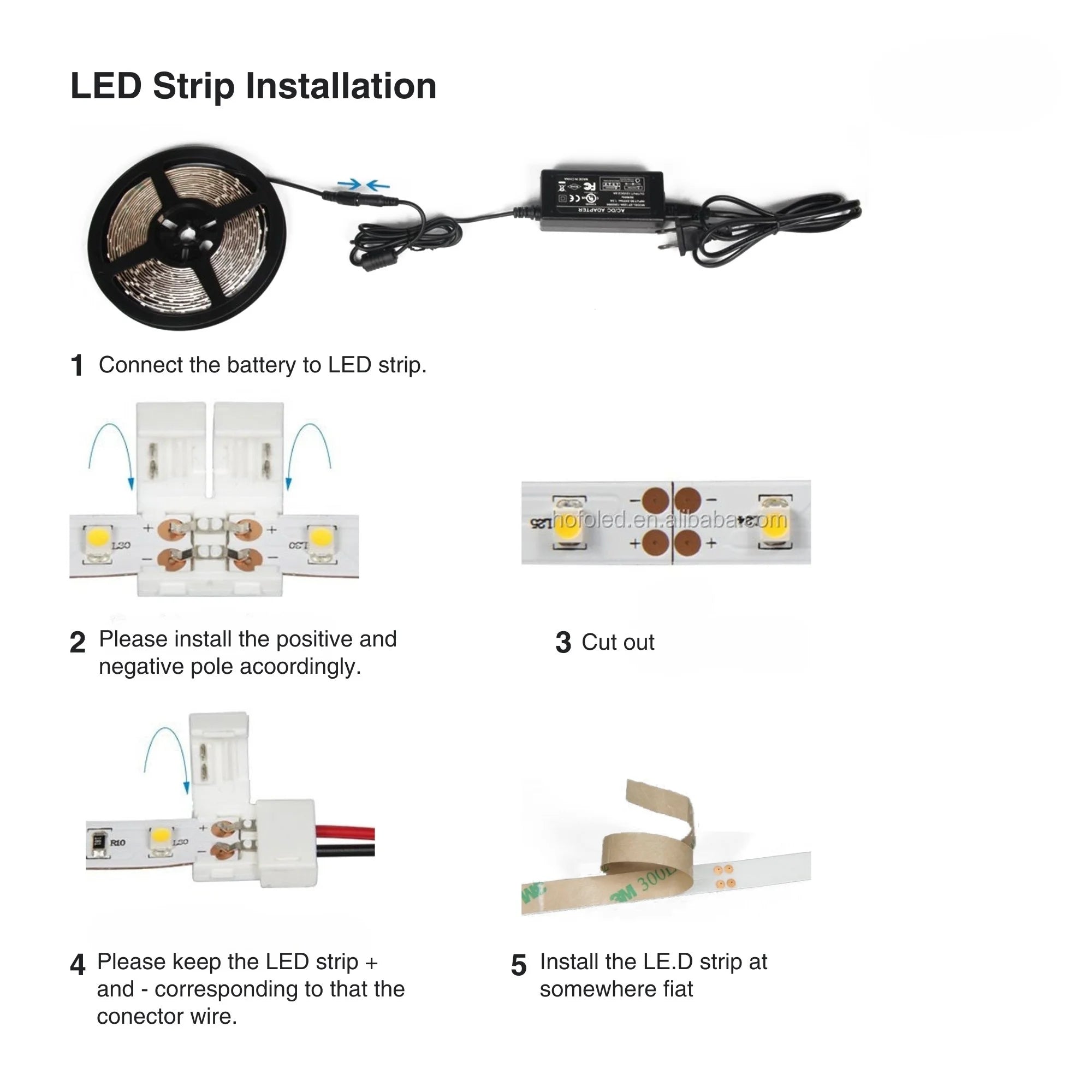 LED Light Strip for Indoor Use, White Plastic, 16.4 Ft
